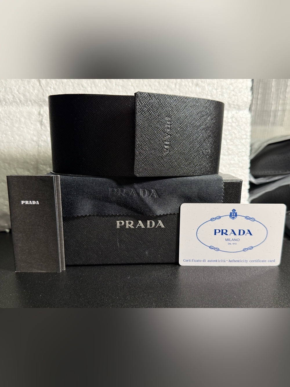 Prada Black Sunglasses with Gold Triangle Logo - Picture 3 of 4